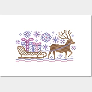 Knitted pattern reindeer Posters and Art